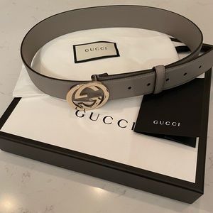 Gucci Belt (Gray Leather/Silver Hardware) SZ 80 (Women’s) NWT